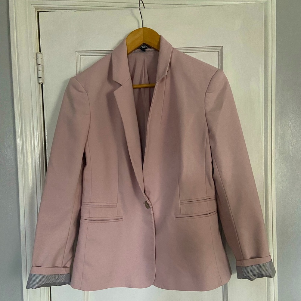 Express One Button Double Breasted Blazer Pale Pink